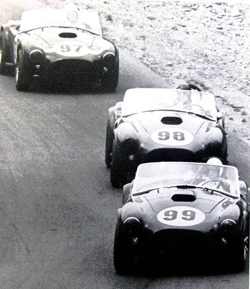 Ken Miles, Bob Holbert and Dave MacDonald run Shelby Cobras at Kent 1963